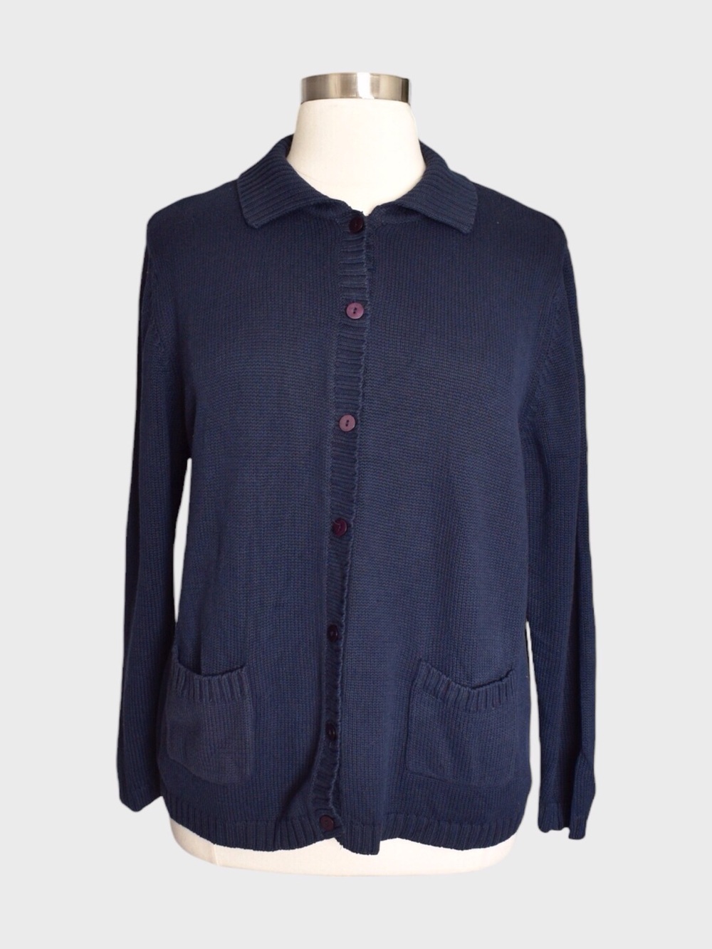 Katherine Bishop Collared Button Front Knit Cardigan
